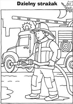 A brave firefighter in uniform and helmet stands with a hose, a fire truck visible behind him, ready for action.