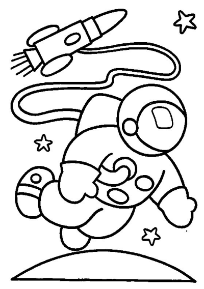 Astronaut Rocket And Stars Outer Space Adventure outline drawing, featuring a spaceman, rocket, and stars to color.