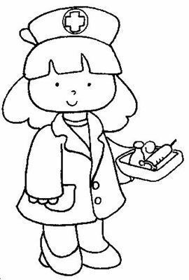 A cute cartoon nurse character in a cap with a cross and lab coat, holding a tray with medical tools including a syringe.