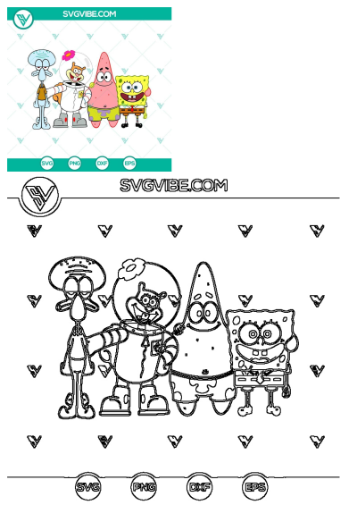 Spongebob, Patrick, Squidward, and Sandy Cheeks depicted as space characters, with Sandy specifically in her full space suit.