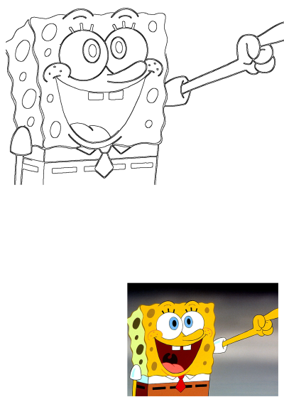 An outline image of Spongebob Squarepants laughing and pointing, showcasing the iconic cheerful cartoon character in a line drawing.
