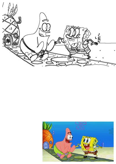 Spongebob Squarepants and Patrick Star, best friends forever, happily walking a path outside Spongebob's pineapple house in Bikini Bottom.