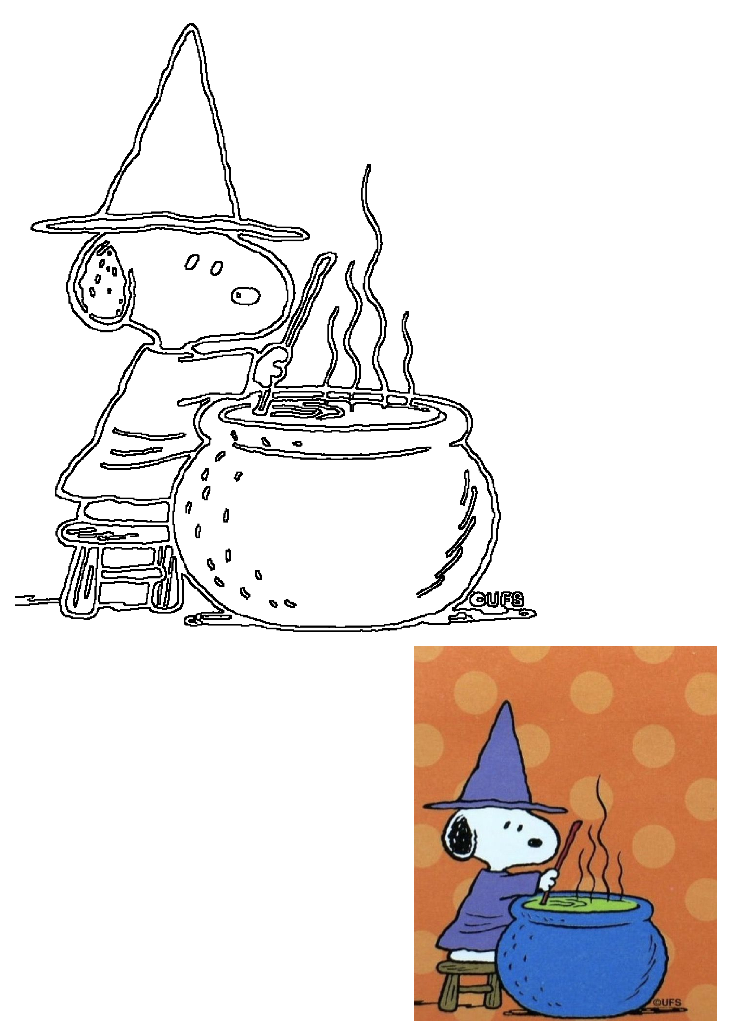 Snoopy Witch Halloween Brew: Charlie Brown's dog Snoopy, dressed as a witch, stirs a bubbling cauldron.