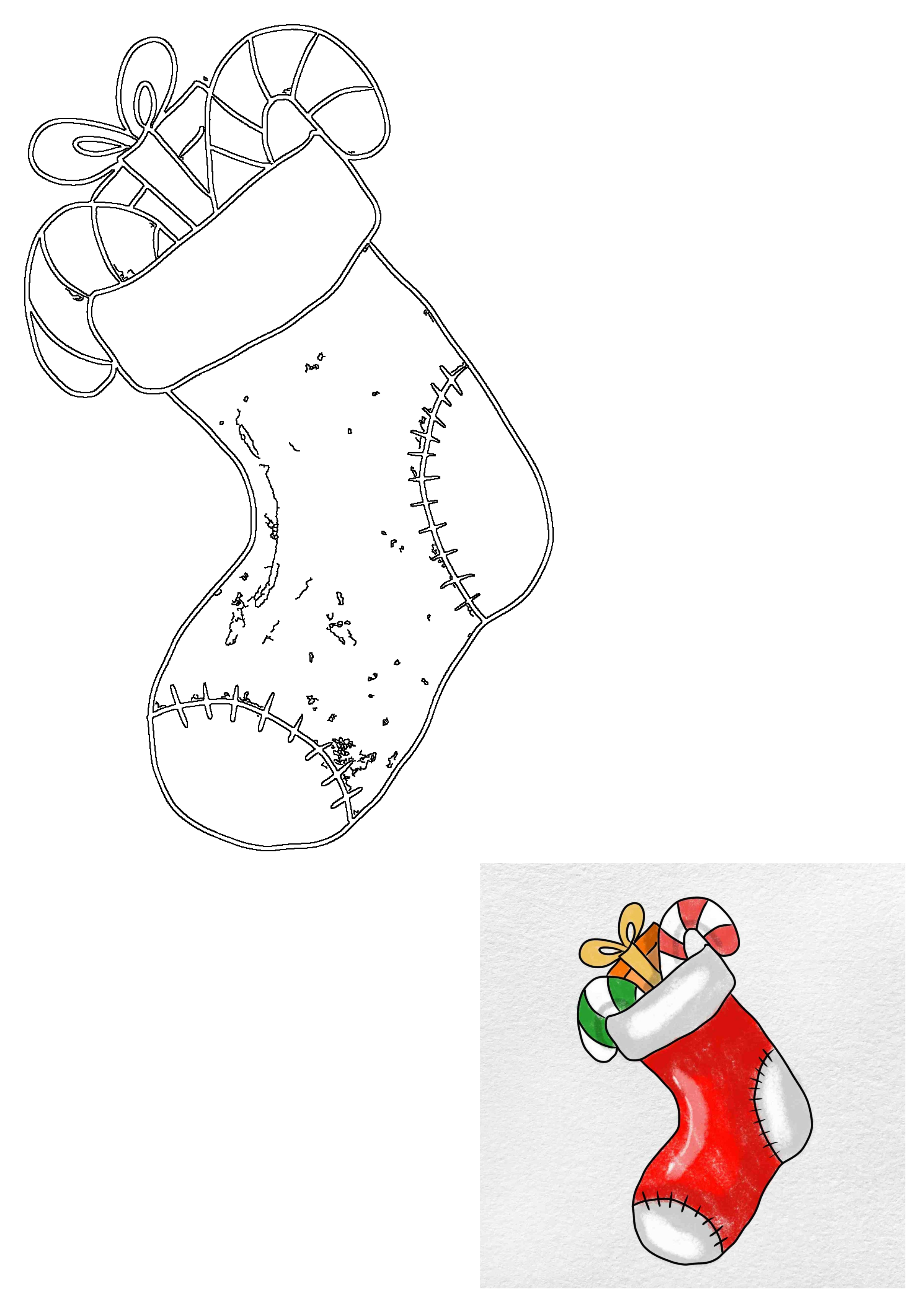 A vibrant Christmas stocking overflowing with festive presents and a candy cane, symbolizing holiday joy and anticipation.