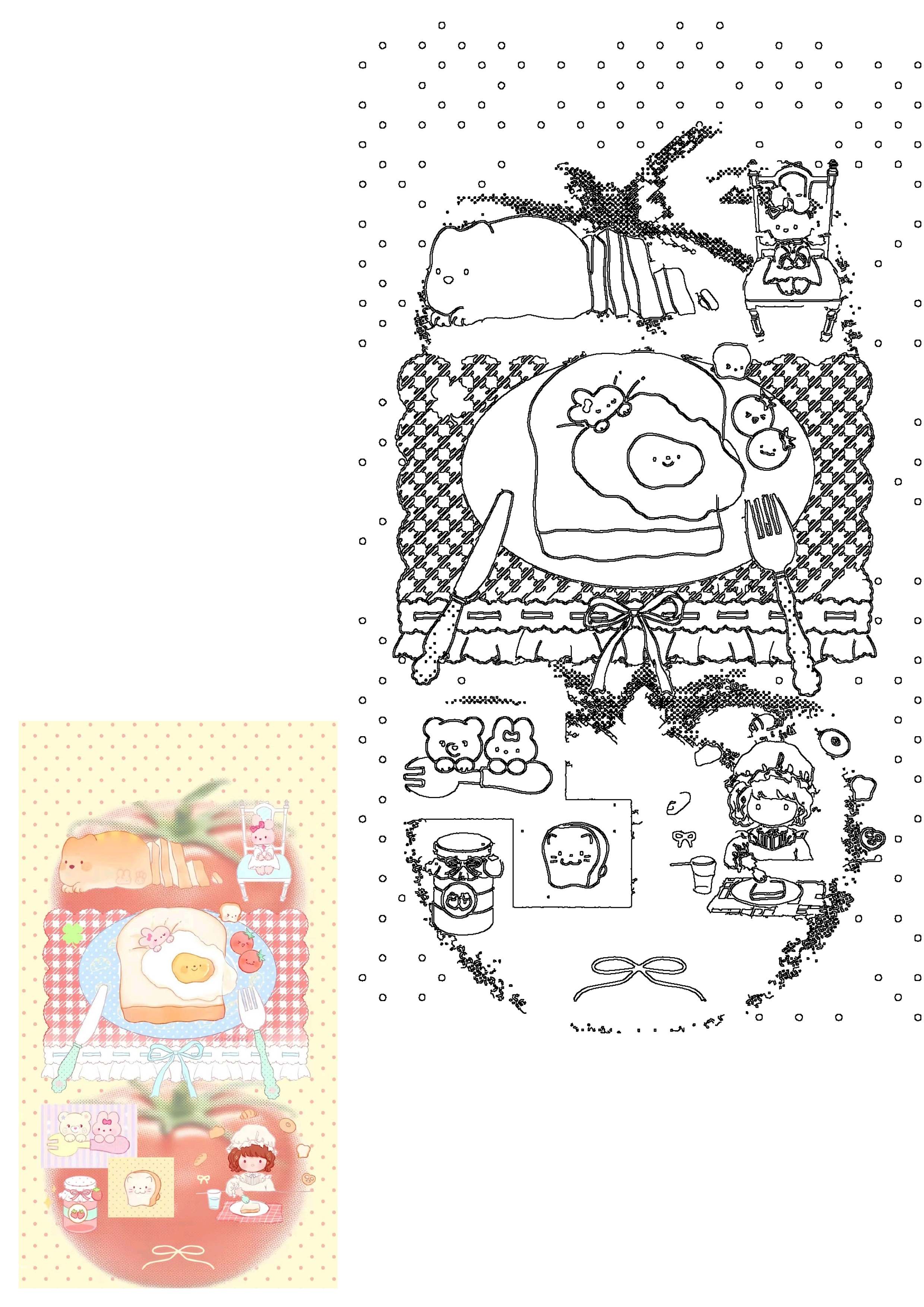 A cute Kawaii Breakfast Themed Wallpaper 2025 featuring cheerful food characters like an egg on toast, a bread animal, and strawberry jam.