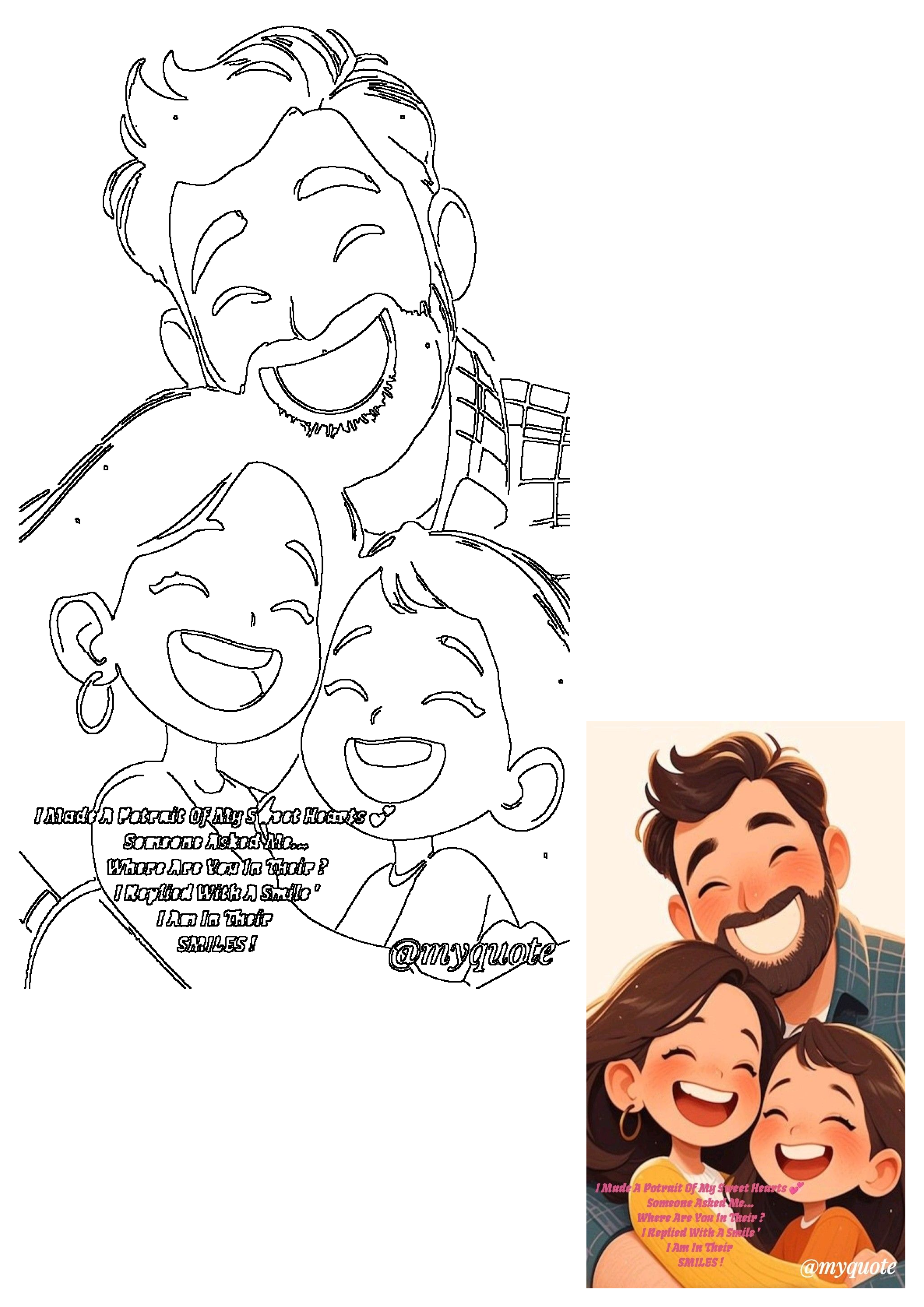 A cheerful illustration of a happy father with his two sweetheart daughters, all sharing big smiles, alongside a touching quote.