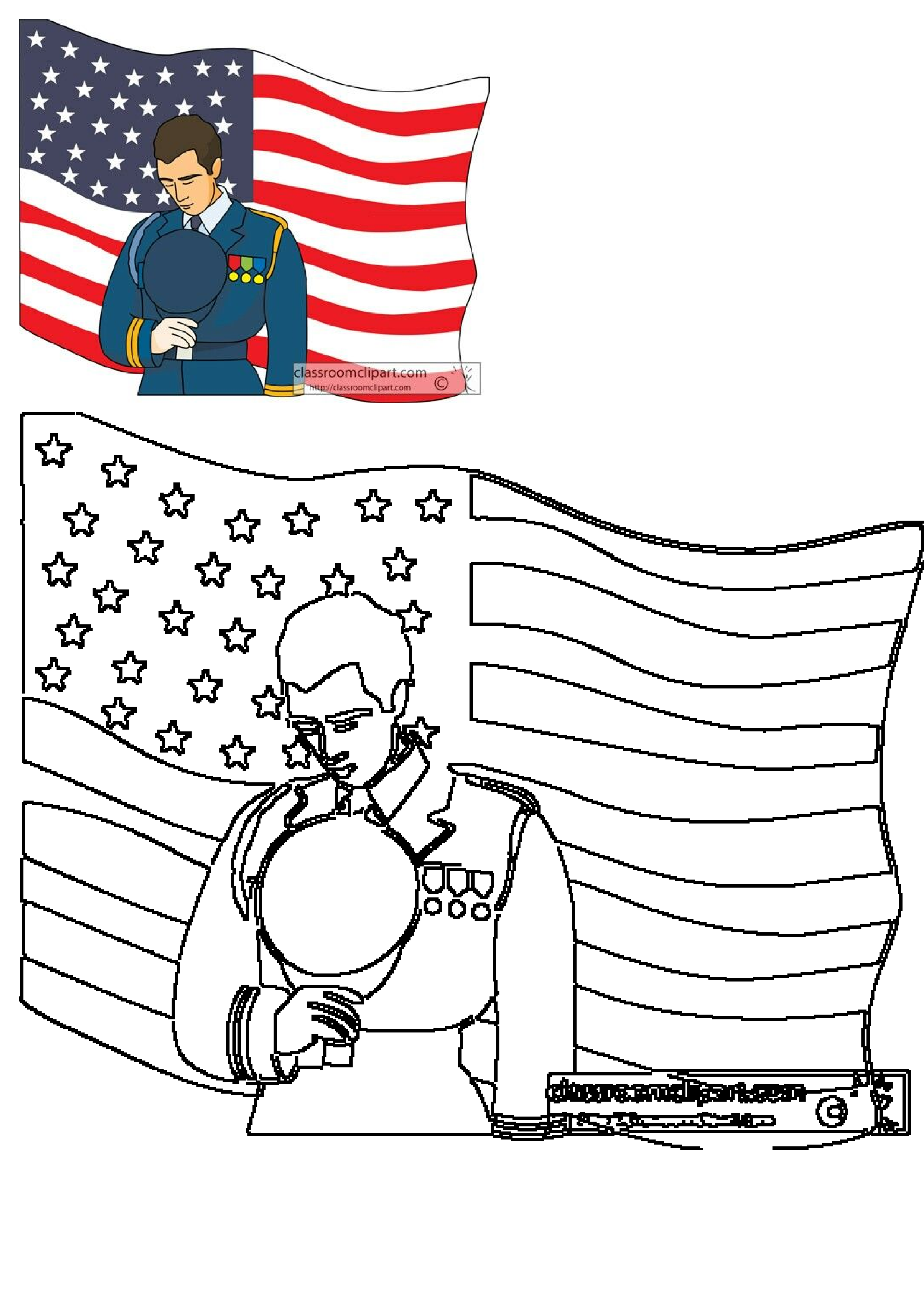 A respectful US military soldier in uniform holds a cap before the American flag, symbolizing remembrance for Veteran Day.