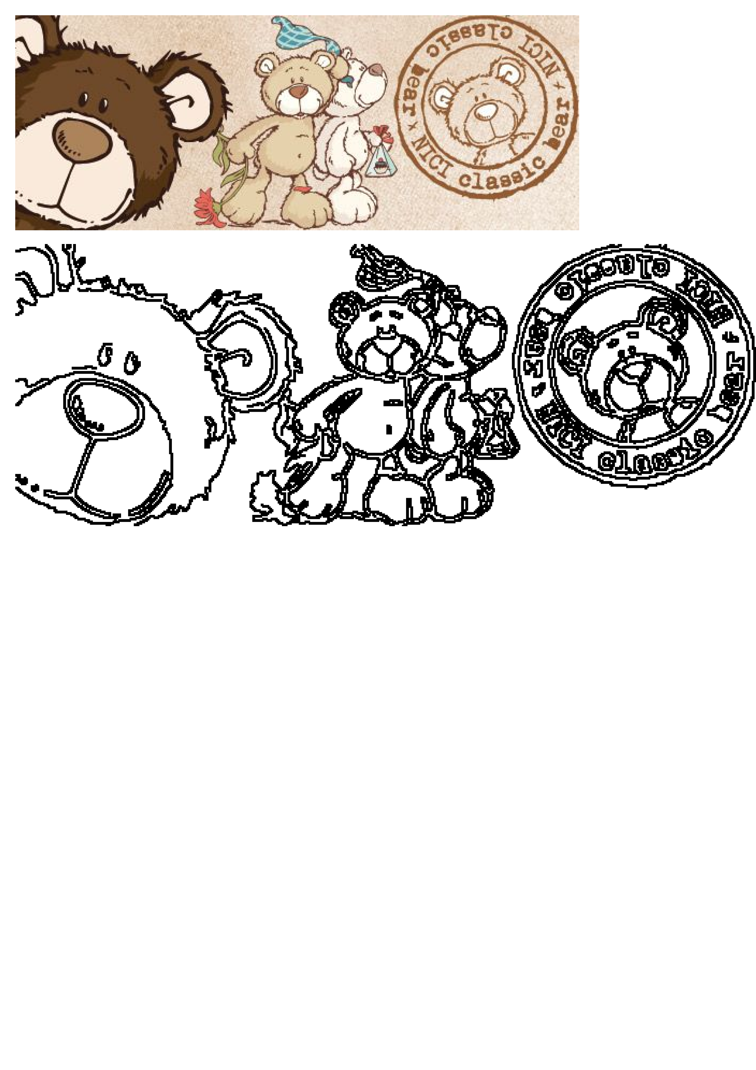 Nici Classic Bear artwork featuring colorful illustrations and black outline art, perfect for art journaling and Cricut crafts.