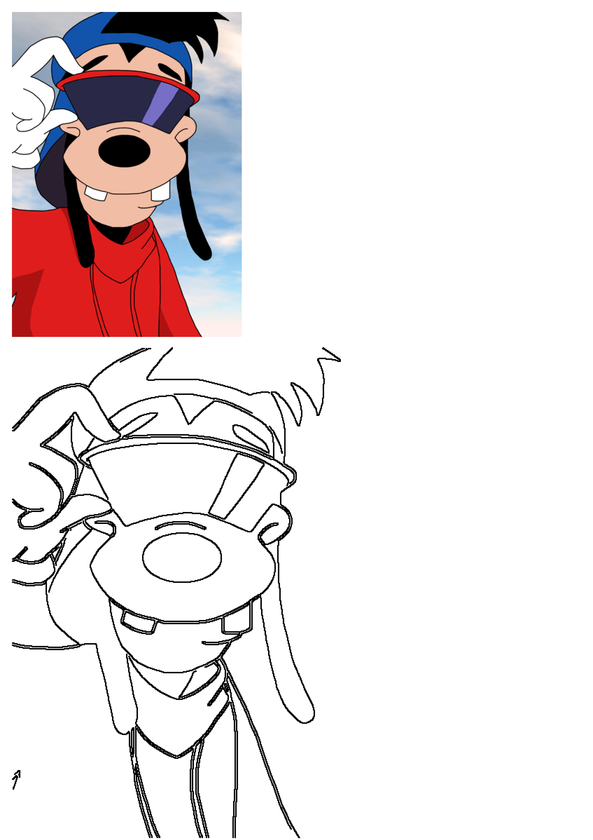 Cool Max Goof Disney Cartoon Art featuring Max Goof in a blue cap and red hoodie, adjusting futuristic sunglasses.