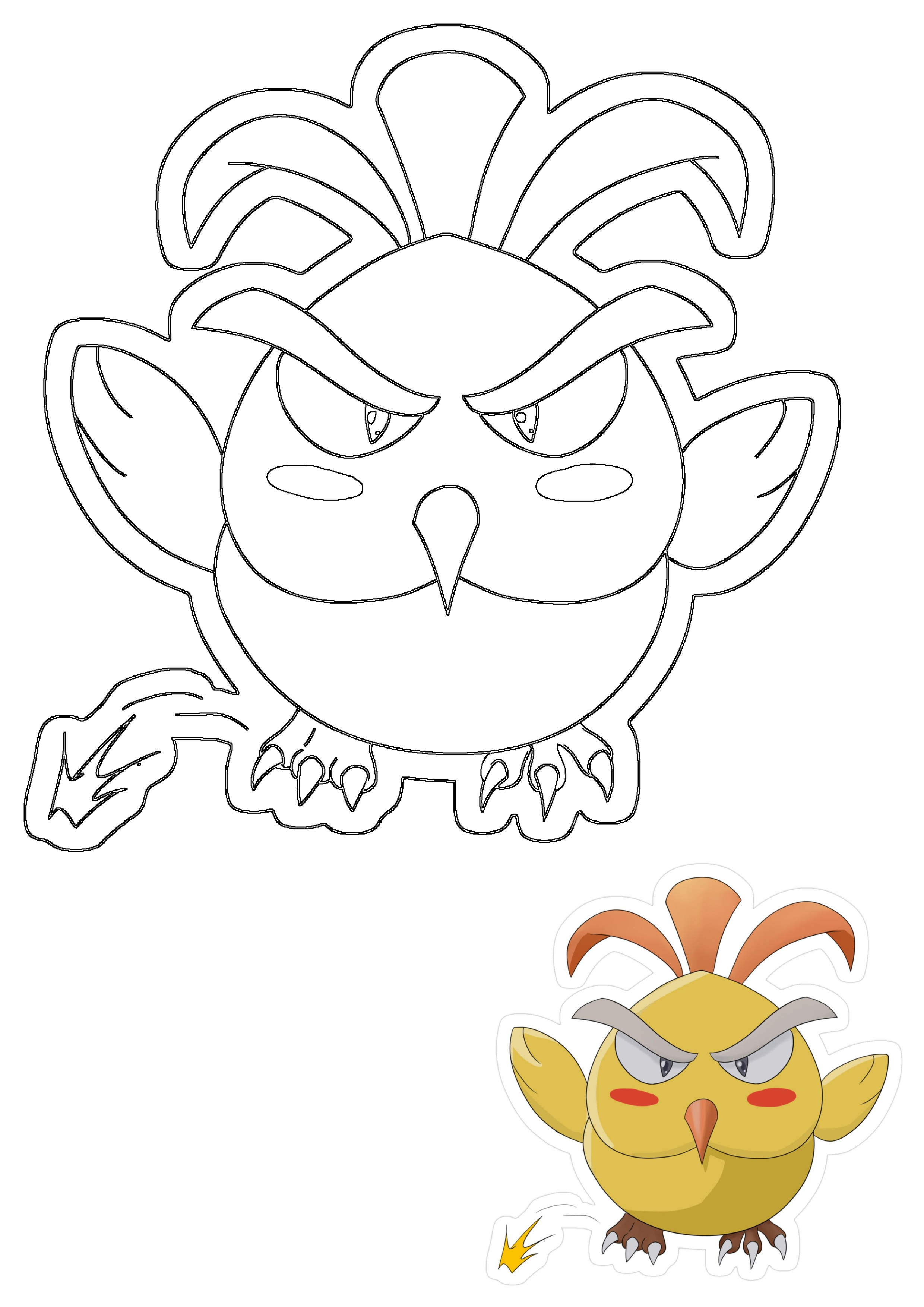 An angry yellow woodpecker cartoon bird sticker with reddish cheeks and grey eyebrows, shown alongside its larger black outline design from 2025.