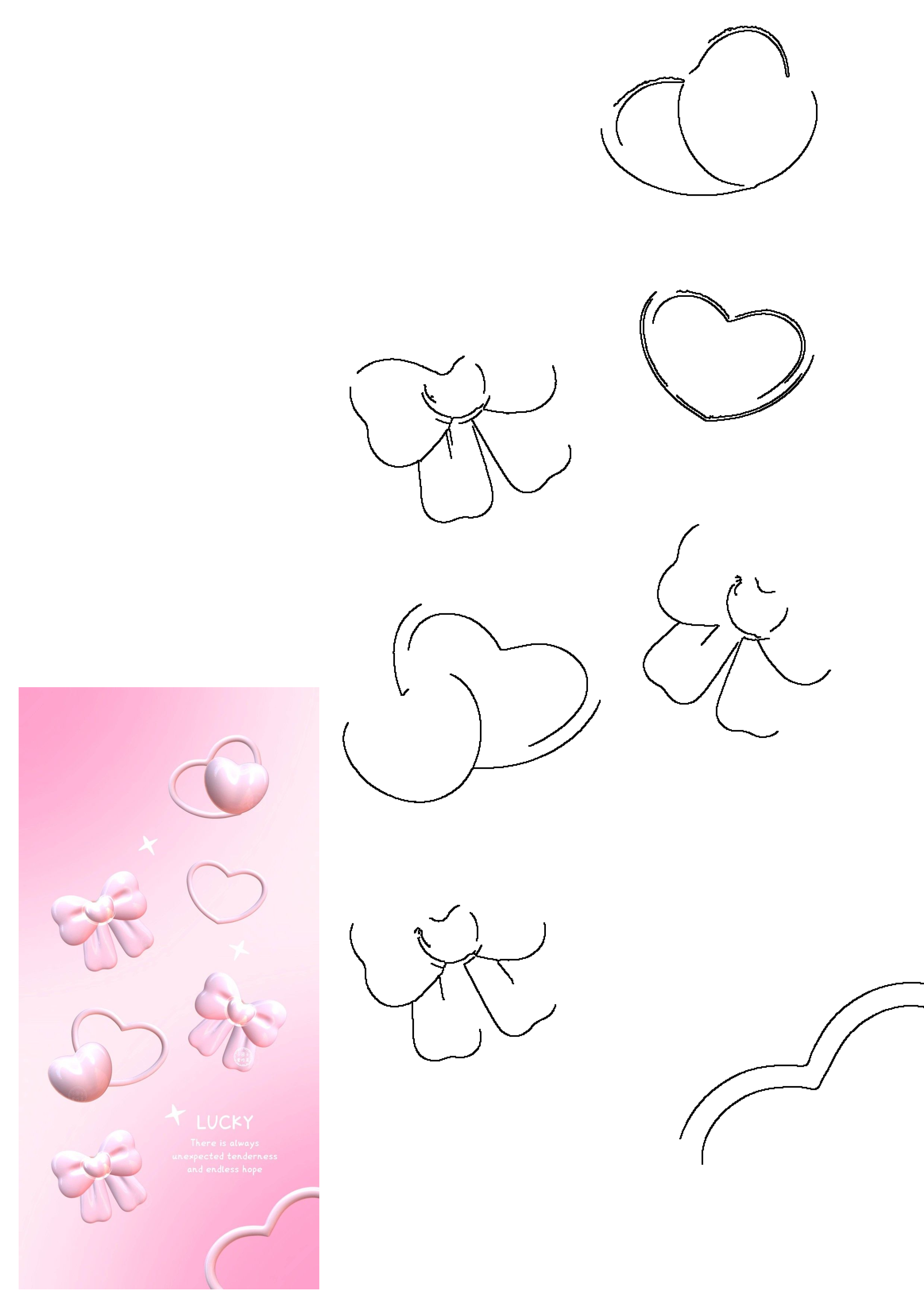 A cute pink wallpaper for iPhone and desktop featuring 3D hearts, bows, and sparkles, conveying tenderness and hope.