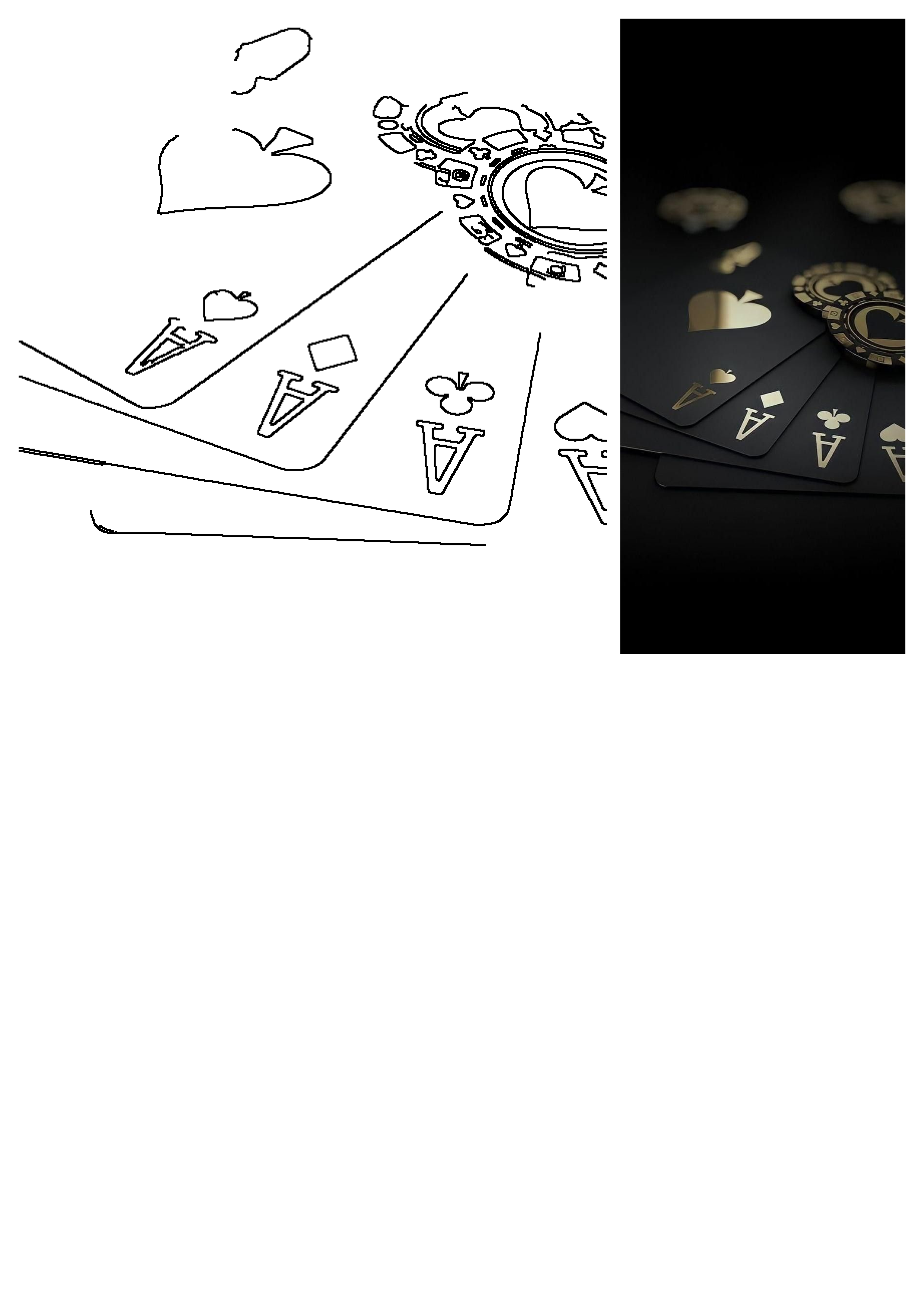 Luxury gold ace playing cards and poker chips arranged on a dark background. Features elegant black cards with shiny gold details.