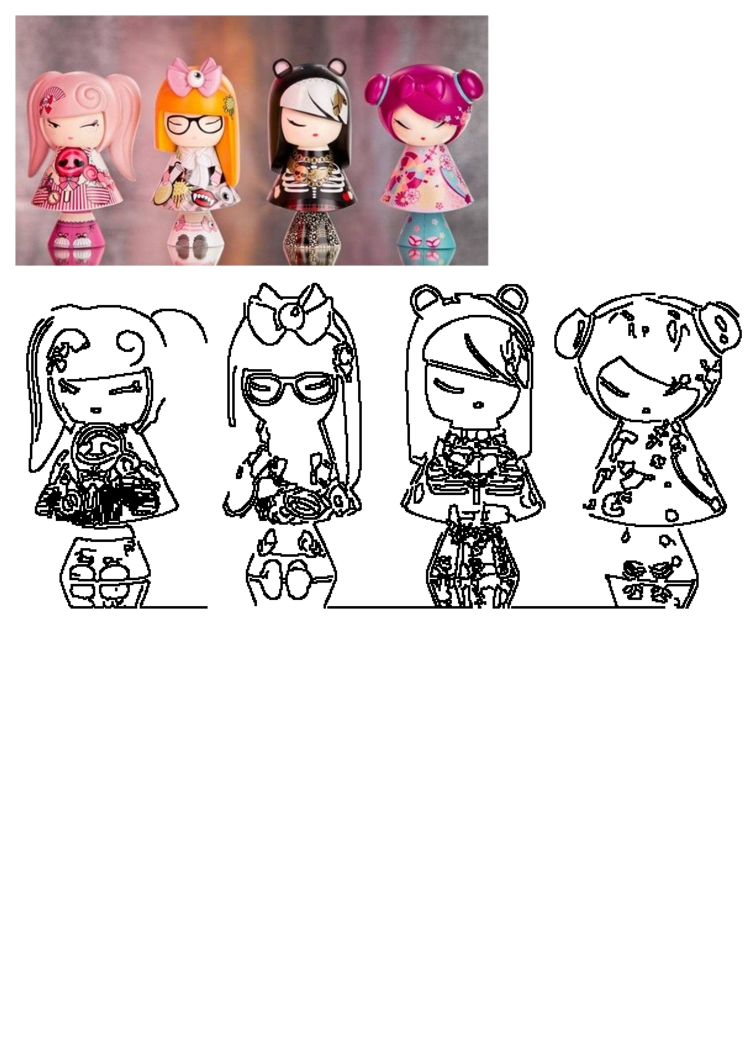 Four unique Kimmidoll Lucky Sophie figurines in a charming gift boutique collection: pink, orange, black, and magenta designs.