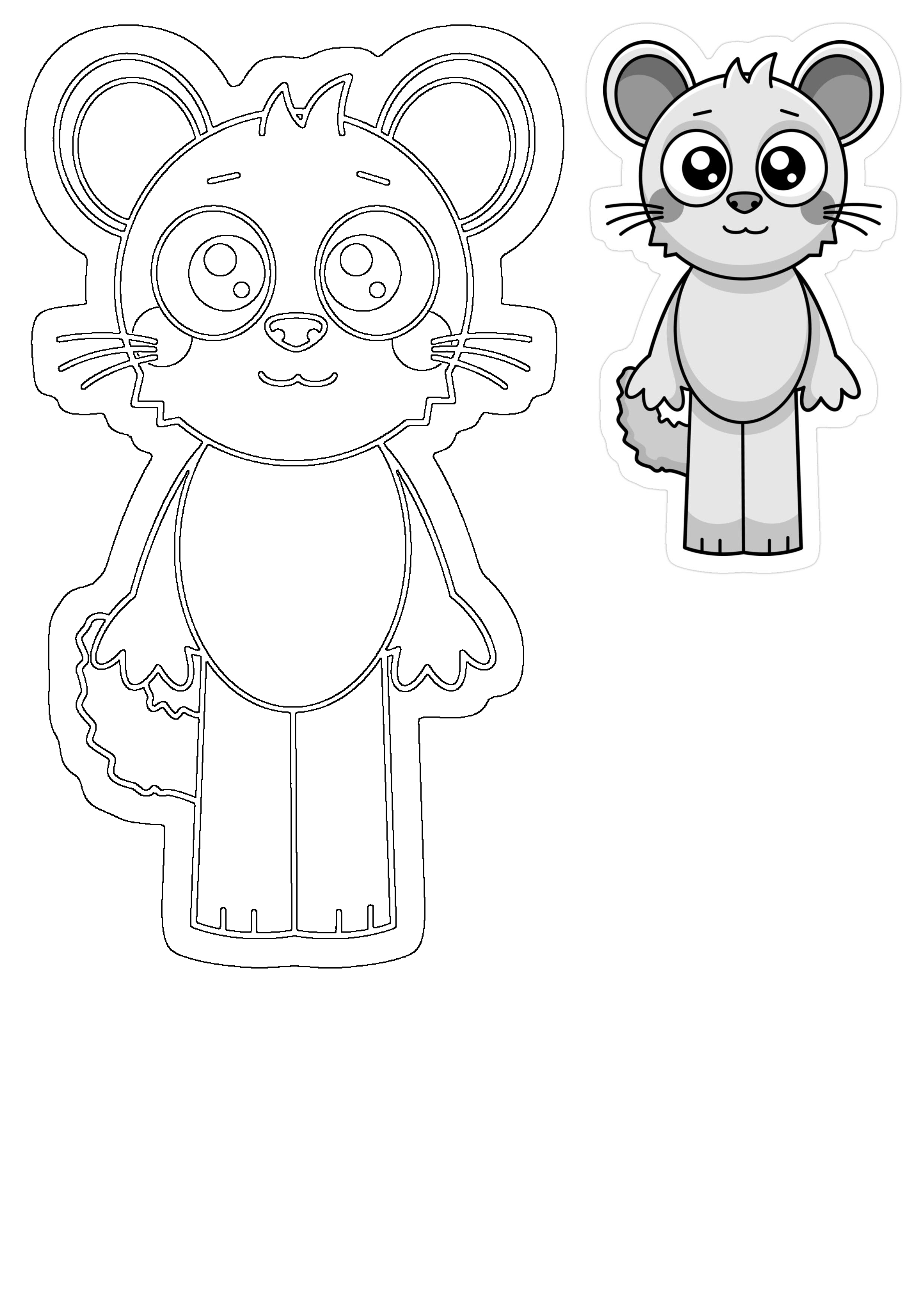 An adorable grey cartoon mouse sticker with its black and white outline drawing, ideal for crafts or personalized items.