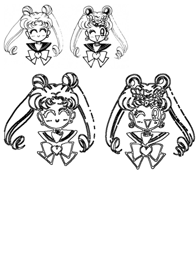 Black and white outline drawings of Cartoon Girls Sailor Moon, featuring multiple character poses and expressions, perfect for line art enthusiasts.