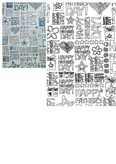 A vibrant and textured Happy Father's Day pattern background featuring repeated text, gifts, stars, hearts, and flowers.