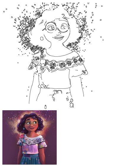 Digital painting of Mirabel Madrigal from Encanto, a girl with round glasses, curly hair up, and embroidered top, smiling.