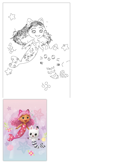 A joyful cartoon of a pink-haired mermaid with cat ears and her cat friend swimming happily in a vibrant underwater world.