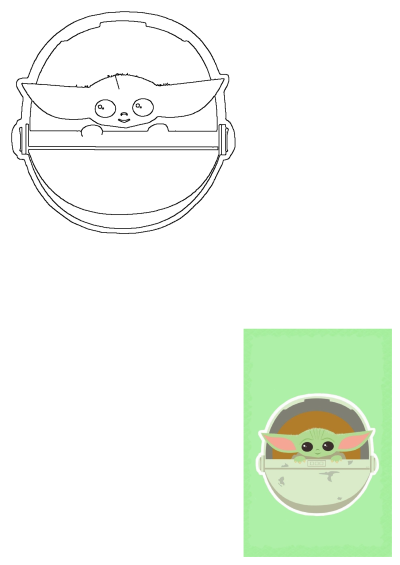 Adorable Grogu (Baby Yoda) peeking from his hover crib in a cute Star Wars digital illustration. Perfect for fans of The Mandalorian.