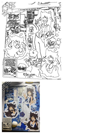 Vibrant mixed-media art journal page with an anime cow-girl, 'Cool Cow' theme, blue butterflies, seashells, and layered collage elements.