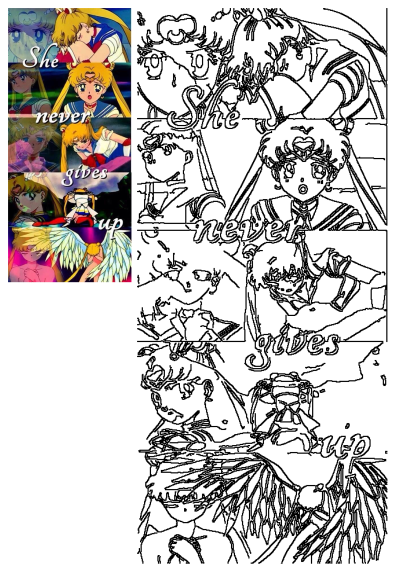 Inspirational anime character Sailor Moon in a multi-panel graphic, showing her emotional journey and unwavering strength to never give up.