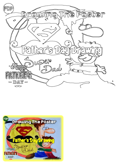 A handmade Father's Day drawing poster tutorial featuring a father and son hugging, Superman logo, and "Super Dad" text. Perfect gift idea.