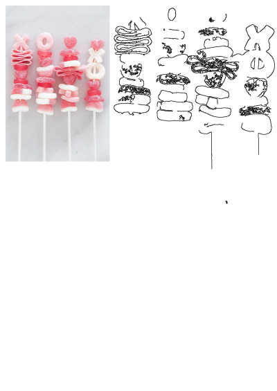 An appetizing arrangement of pink and white gummy candy lollipops featuring hearts, X, and O shapes, perfect for Valentine's Day.