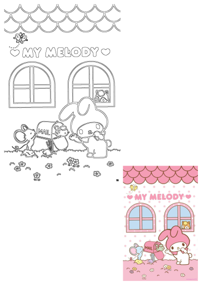 My Melody Character Mailbox Pink House featuring My Melody the rabbit, a mouse, bird, and squirrel around a charming pink house.