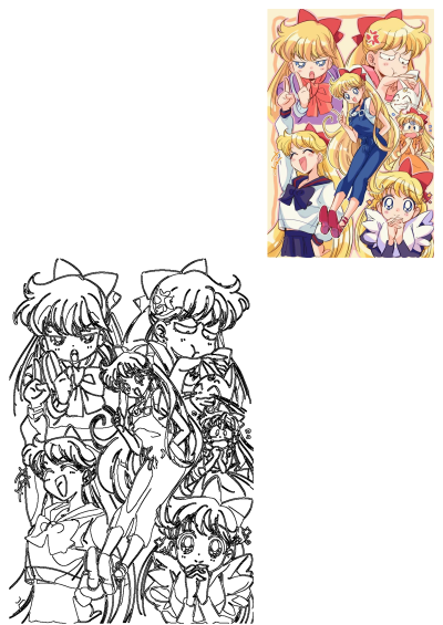 Sailor Venus Anime Expressions Fanart featuring Minako Aino in a vibrant collage with diverse emotions, poses, and Artemis.