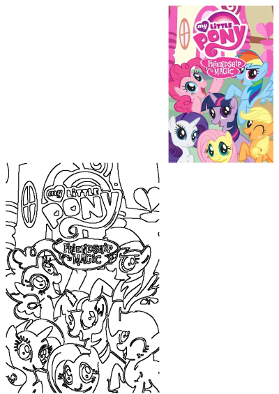 My Little Pony Friendship Is Magic poster featuring Twilight Sparkle, Rainbow Dash, Pinkie Pie, and friends, alongside a fun outline to color.