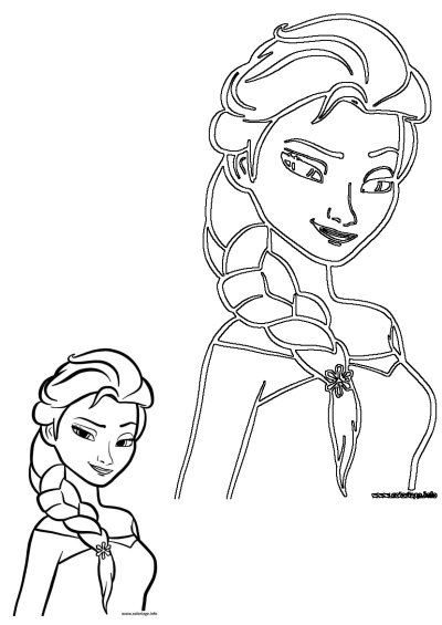 Two outline drawings of Disney's Princess Elsa from Frozen, showcasing her iconic braid, perfect for creative coloring.