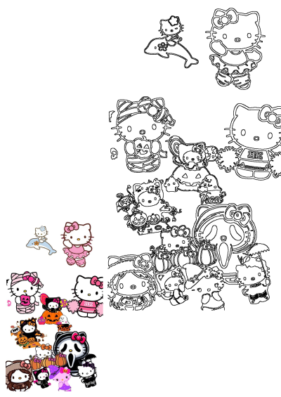 Download this vibrant Hello Kitty Halloween clipart collection, showcasing spooky costumes, pumpkins, ghosts, and fall-themed illustrations.