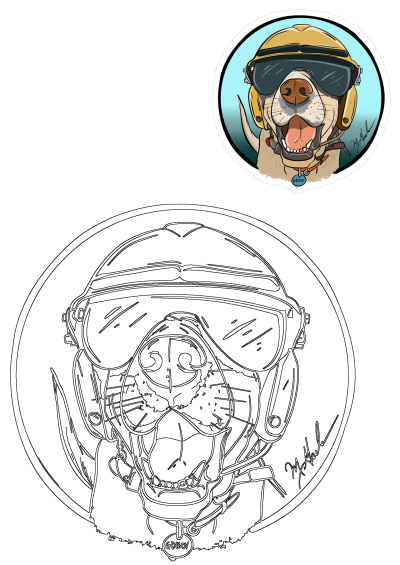 A cheerful dog wearing a pilot's helmet and goggles with its tongue out. This happy canine aviator, a yellow lab, sports a 'GDBOY' tag.