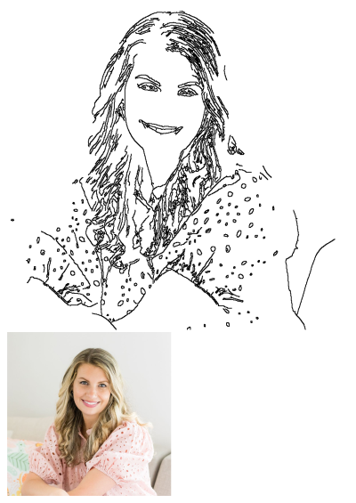 Jayme Marie Designs portrait of a smiling woman with blonde, wavy hair wearing a pink eyelet blouse, looking at the camera.