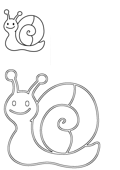 Two cute, simple snail outline drawings with smiling faces and spiral shells. Perfect for crafts, illustrations, or educational use.