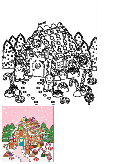 A whimsical Christmas scene featuring a gingerbread house, festive pine trees, happy gingerbread men, candy canes, and colorful sweets.
