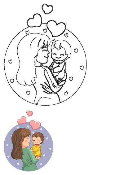 A heartwarming Freepik illustration depicting a loving mother cradling her happy baby, surrounded by tender hearts. Includes both line art and vibrant colored versions.