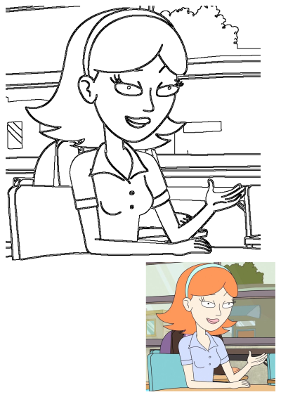 Outline drawing of Summer Smith from Rick and Morty, a popular cartoon character, smiling with her hand gesturing.