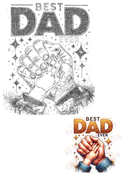 A touching image with "Best Dad Ever" text and sparkling glitter. Features a strong adult hand gently holding a small child's hand, celebrating Fathers Day love.