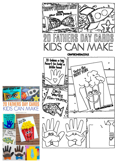 A collection of 20 creative and easy handmade Father's Day card ideas for kids, featuring crafts like rocket ships, handprints, popcorn, and funny fish puns.