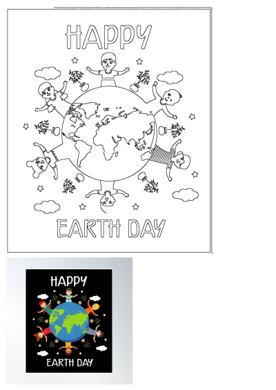 Happy Earth Day illustration showing diverse kids with plants orbiting the planet Earth. Celebrate environmental protection & global unity.