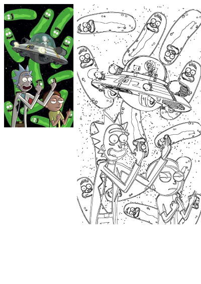 Rick and Morty fly their spaceship over a planet of sentient pickles in space. Both characters give middle fingers.