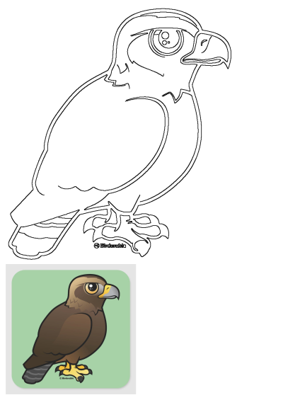 Cute Cartoon Birdorable brown bird sticker on a light green background, shown with its coloring outline above.