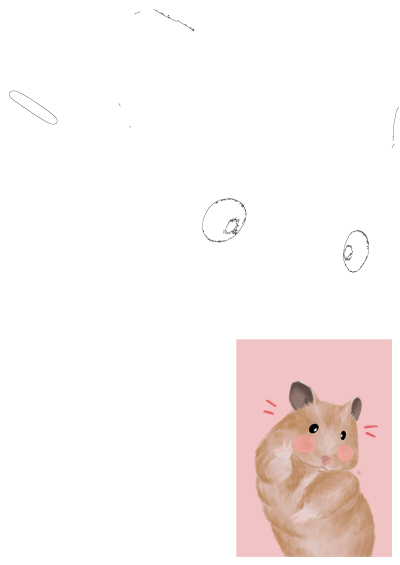 A cute brown hamster drawing making a peace sign on a pink background, featuring rosy cheeks and a happy expression.
