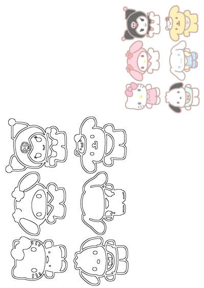 Cute Hello Kitty and Friends Sanrio characters for wall stickers. Includes popular figures in colored designs and clean outlines.