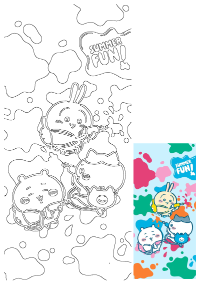 Cute cartoon animals, including a bunny, bear, and cat, joyfully engaged in a vibrant water gun fight with colorful splashes. Perfect for summer fun!