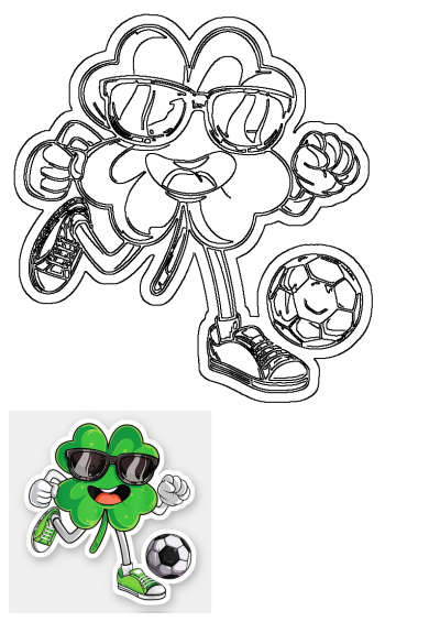 Cool shamrock sticker wearing sunglasses and sneakers, dribbling a soccer ball. Perfect for sports and St. Patrick's Day themes.