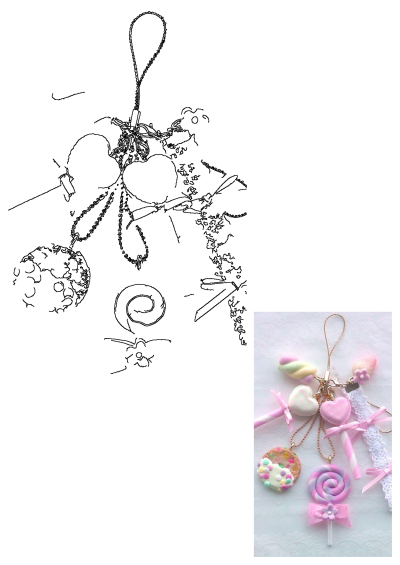 Cute Kawaii Candy Charms Lollipop Treats Pastel Colors, featuring hearts, swirled lollipops, cookies, and other sweet accessories.