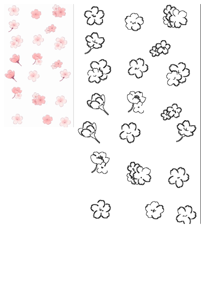 A versatile digital pattern featuring delicate pink cherry blossoms and elegant black outline floral designs, perfect for backgrounds.