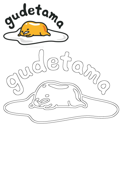 Gudetama Lazy Egg Character Illustration of the Sanrio mascot, presented in both colorful and outline forms with its recognizable logo.